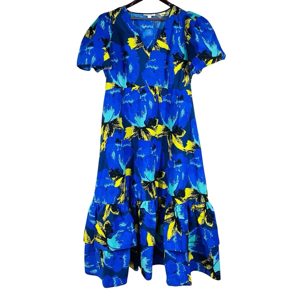Christopher John Rogers Target Blue Floral Puff Sleeve Tiered Maxi Dress 16W/18W